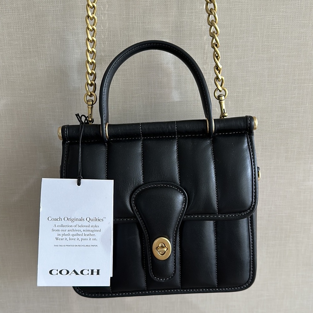 Coach Quilted Black Willis top handle 18